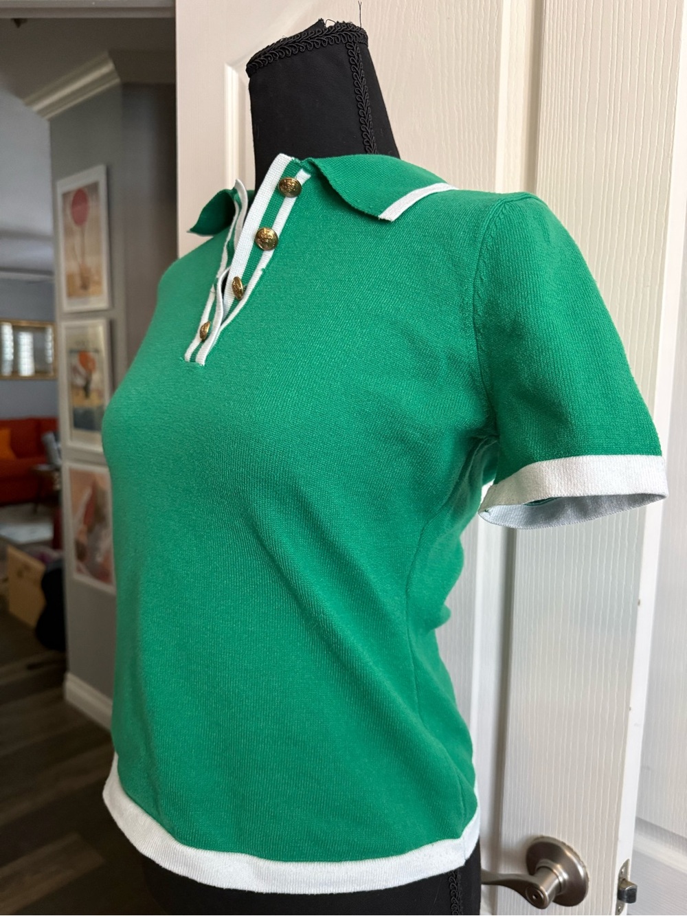 Green Short-Sleeve Polo Knit Top - Emerson Lang - Picture 3 of 5